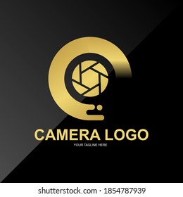Creative camera logo. Elegant logo with gold color. Easy to edit with vector file. Can use for your business or community logo.