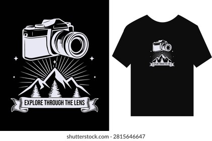 Creative Camera TShirt Design Featuring Mountain Landscape