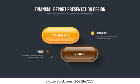 Diseño de presentación de diapositivas de diagrama de 2 pasos de campaña creativa. Visualización de la empresa Diseño de diapositiva de infografía de dos elementos. Consultoría Lanzamiento Presentación Plantilla Ilustración vectorial.