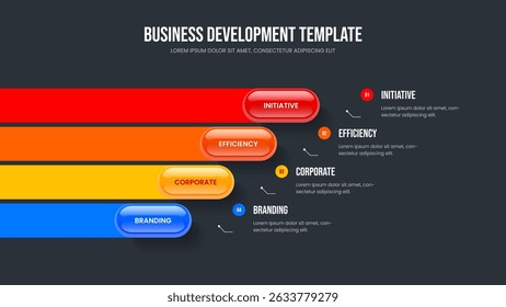 Creative Campaign 4 Option Diagram Slide Design. Digital Visualization Presentation Layout Vector Illustration. Product Strategy Four Element Infographic Frame Template.