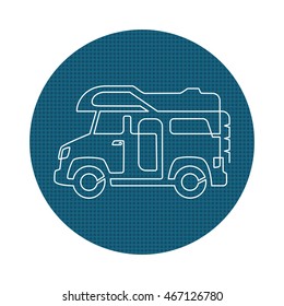 A Creative Camper Van Drawing With One Continuous Line. Perfect Logo Or Icon For RV Vehicles, Caravan Rental, Family Vacation Trip Or Camping Club. Stock Vector Illustration.