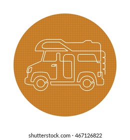 A creative camper van drawing with one continuous line. Perfect logo or icon for RV vehicles, caravan rental, family vacation trip or camping club. Stock vector illustration.