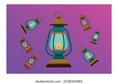 Creative Camping Lantern and Gas Lamp Graphics for Outdoor Enthusiasts