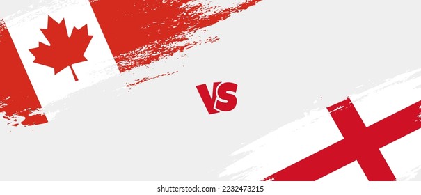 Creative Canada vs England brush flag illustration. Artistic brush style two country flags relationship background