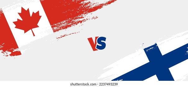 Creative Canada vs Finland brush flag illustration. Artistic brush style two country flags relationship background