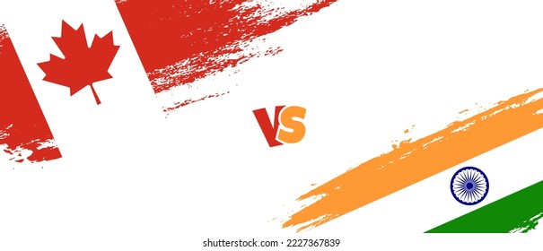 Ilustración de la bandera del pincel Creative Canada vs India. Estilo de pincel artificial dos indicadores de país fondo de relación