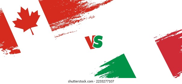 Creative Canada vs Italy brush flag illustration. Artistic brush style two country flags relationship background