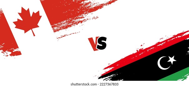 Creative Canada vs Libya brush flag illustration. Artistic brush style two country flags relationship background