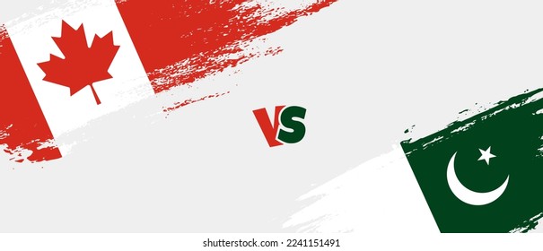 Creative Canada vs Pakistan brush flag illustration. Artistic brush style two country flags relationship background