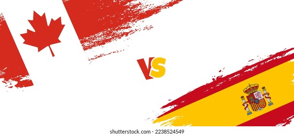 Creative Canada vs Spain brush flag illustration. Artistic brush style two country flags relationship background