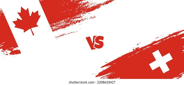 Creative Canada vs Switzerland bürsten Flaggen. Zwei Länderflaggen im Stile eines künstlerischen Pinsels, Hintergrund
