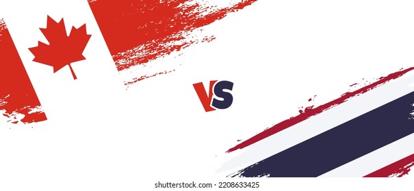 Ilustración de la bandera de la escoba de Creative Canada vs Tailandia. Estilo de pincel artificial dos indicadores de país fondo de relación