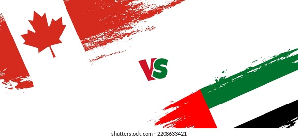 Creative Canada vs United Arab Emirates brush flag illustration. Artistic brush style two country flags relationship background