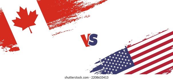 Creative Canada vs United States of America brush flag illustration. Artistic brush style two country flags relationship background