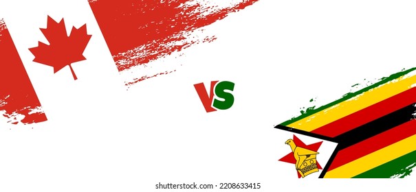 Creative Canada vs Zimbabwe brush flag illustration. Artistic brush style two country flags relationship background