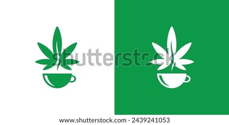 Creative Cannabis Drink Logo. Marijuana Coffee CBD Smoke Oil. Hemp Medicine Logo Icon Symbol Vector Design Inspiration.