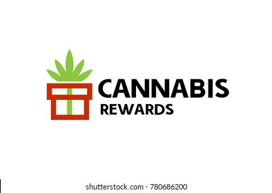 Creative Cannabis Gift Box Logo Symbol Design Illustration