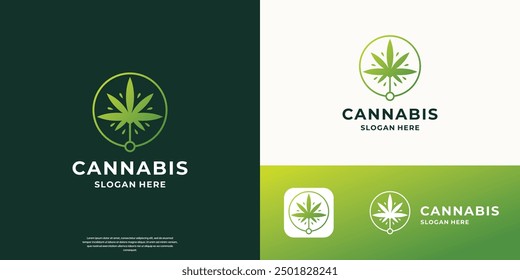 creative of cannabis leaf logo design with circle frame shape concept style vector illustration.