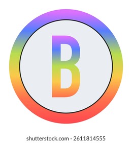 Creative Capital Letter B symbol with rainbow gradient and dual circular design. Light gray background gives it a bright, modern, and professional appearance.