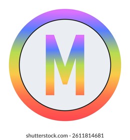 Creative Capital Letter M symbol with rainbow gradient and dual circular design. Light gray background gives it a bright, modern, and professional appearance.