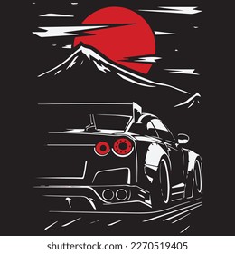 Kreative Auto- und Nachtkunst durch Illustration. Design für T-Shirt-Druck, Stoffdruck und andere.