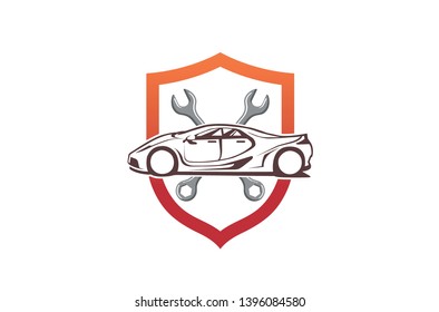 Creative Car Shield Wrench Screwdriver Logo Vector Icon Design Illustration