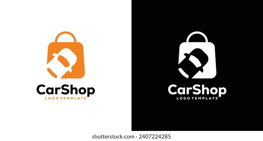 Logo de Creative Car Shop. Tienda de automóviles, bolsa de compras, compra y venta de piezas de repuesto para automóviles. Plantilla de diseño de vectores de símbolos de iconos.