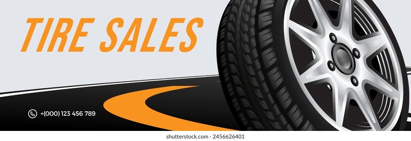 Creative car tire advertisement poster. Information. Banner. Store poster. Flyer. Brochure. Web design. 