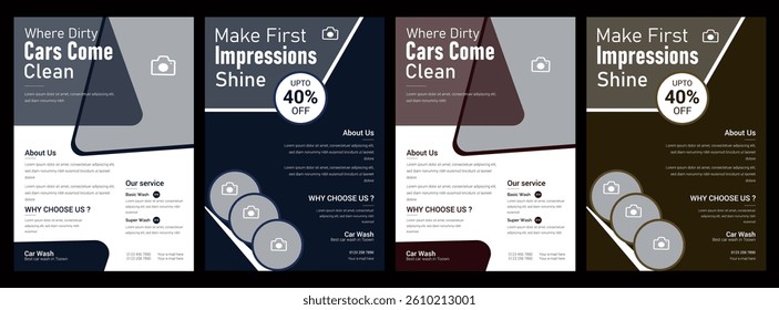 Creative car wash car detailing and rental flyer,Collection of car wash service internet advertising banner vector flat illustration,automobile wash service leaflet design,Car Cleaning Service Poster 