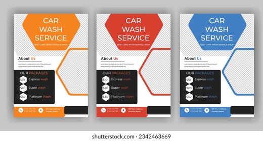 Juego de volante de lavado de coches creativo, paquete de planos abstracto de lavado de coches, Detailing Detailing, Auto Detailing Flyer, plantillas de póster de lavado de coches