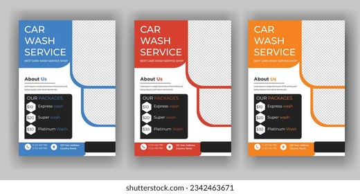 Juego de volante de lavado de coches creativo, paquete de planos abstracto de lavado de coches, Detailing Detailing, Auto Detailing Flyer, plantillas de póster de lavado de coches