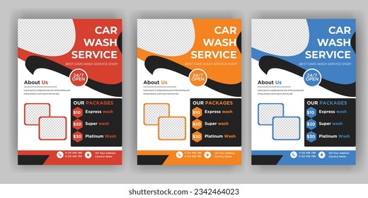 Creative Car Wash Flyer set, Abstract design carwash flyer bundle, Car Detailing, Auto Detailing Flyer, Car Wash poster templates