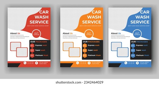 Juego de volante de lavado de coches creativo, paquete de planos abstracto de lavado de coches, Detailing Detailing, Auto Detailing Flyer, plantillas de póster de lavado de coches