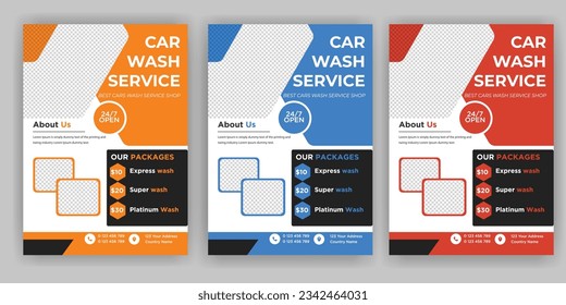 Juego de volante de lavado de coches creativo, paquete de planos abstracto de lavado de coches, Detailing Detailing, Auto Detailing Flyer, plantillas de póster de lavado de coches
