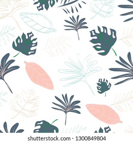 Creative card with abstract tropical backgrounds. Trendy hipster style. Bright pink, blue colors. Usable for greeting cards, invitations, poster, flyer, brochure, sticker, planner or cover