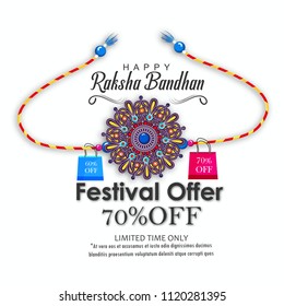 Creative  card design decorated with beautiful floral rakhi on grungy yellow, red background for Indian festival, Happy Raksha Bandhan, sale  Special offer celebration.