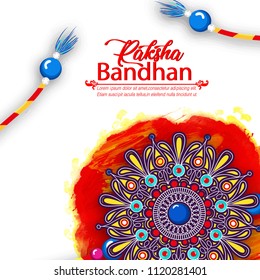 Creative  card design decorated with beautiful floral rakhi on grungy yellow, red background for Indian festival, Happy Raksha Bandhan, sale  Special offer celebration.