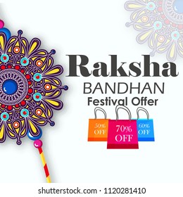 Creative  card design decorated with beautiful floral rakhi on grungy yellow, red background for Indian festival, Happy Raksha Bandhan, sale  Special offer celebration.