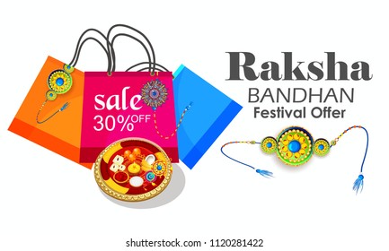 Creative  card design decorated with beautiful floral rakhi on grungy yellow, red background for Indian festival, Happy Raksha Bandhan, sale  Special offer celebration.