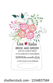 Creative card with flowers and leaves. Floral design for wedding,invitation.Vector