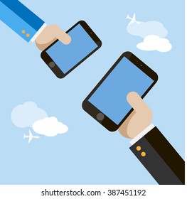Creative card with hand and mobile phone vector template. Can be use for infographics