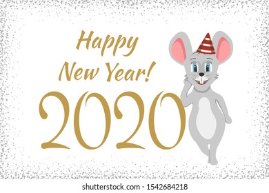 Creative card happy new year and christmas 2020 on a white background. Year of the mouse. Used as a greeting card, flyer, poster, calendar. Landing page. Vector illustration.
