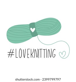 Creative card with inspirational hashtag love knitting.Inspirational Postcard design