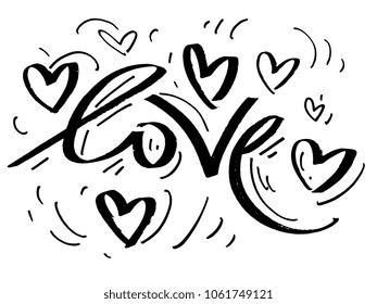 Creative card with lettering "love". Textures made with ink. Hand-drawn for your designs: posters, invitations, cards, etc. Vector.
