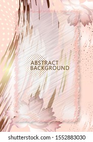 Creative card with painted paints, stripes and flowers. Modern artistic abstract background, graphic design. Stylish simple design. Vector illustration