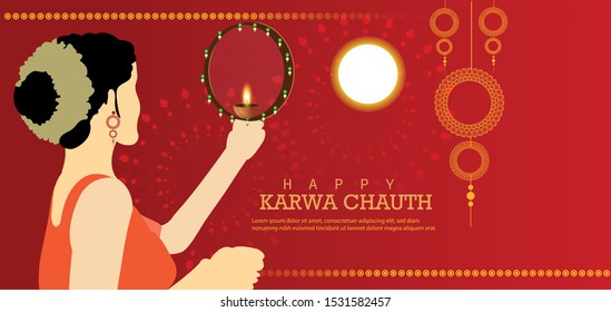 creative card and poster banner for Karwa Chauth or Karwa Chauth Poojan with nice background