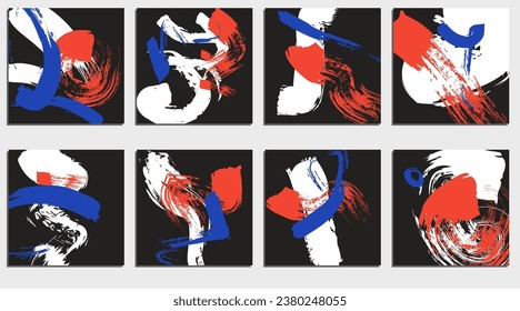 conjunto de tarjetas creativas, trazos abstractos de pincel gruesos