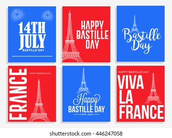 Creative card set or poster set  for the French National Day.Happy Bastille Day.