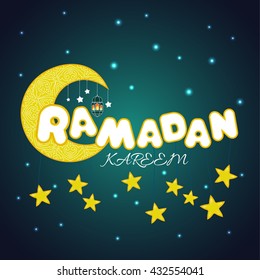 Creative card with stars and moon for Islamic Festival Ramadan Kareem.