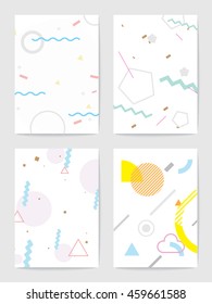 Creative cards with abstract geometric backgrounds. Trendy hipster style. Pastel pink, mint, gold colors. Usable for greeting cards, invitations, poster, flyer, brochure, sticker, planner or cover